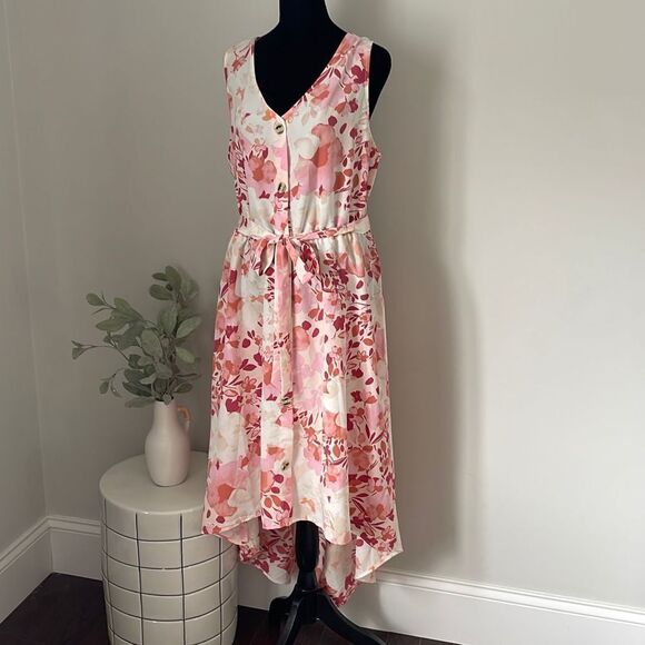 LUXOLOGY Floral‎ Dress. High-Low. Pink Floral. Size XL - Picture 3 of 12